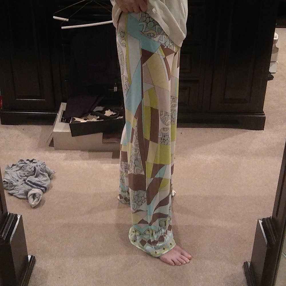 Chico's Multi Color Abstract funky disco pants, wide leg, green blue brown nwt S - Picture 3 of 12